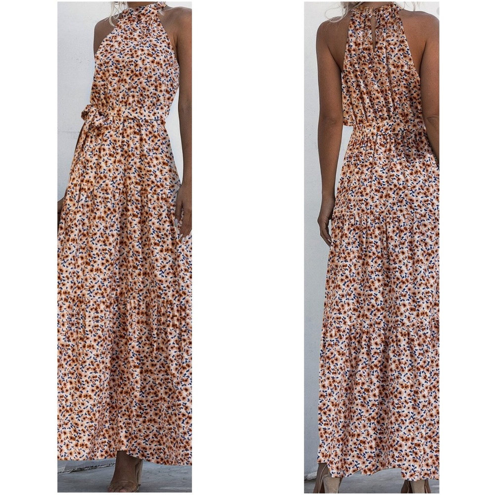 Boho Leopard Print High Waisted Halter Maxi Dress - Picture 7 of 7